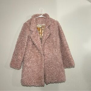 Pink Shaggy Faux Fur Long Trench Coat